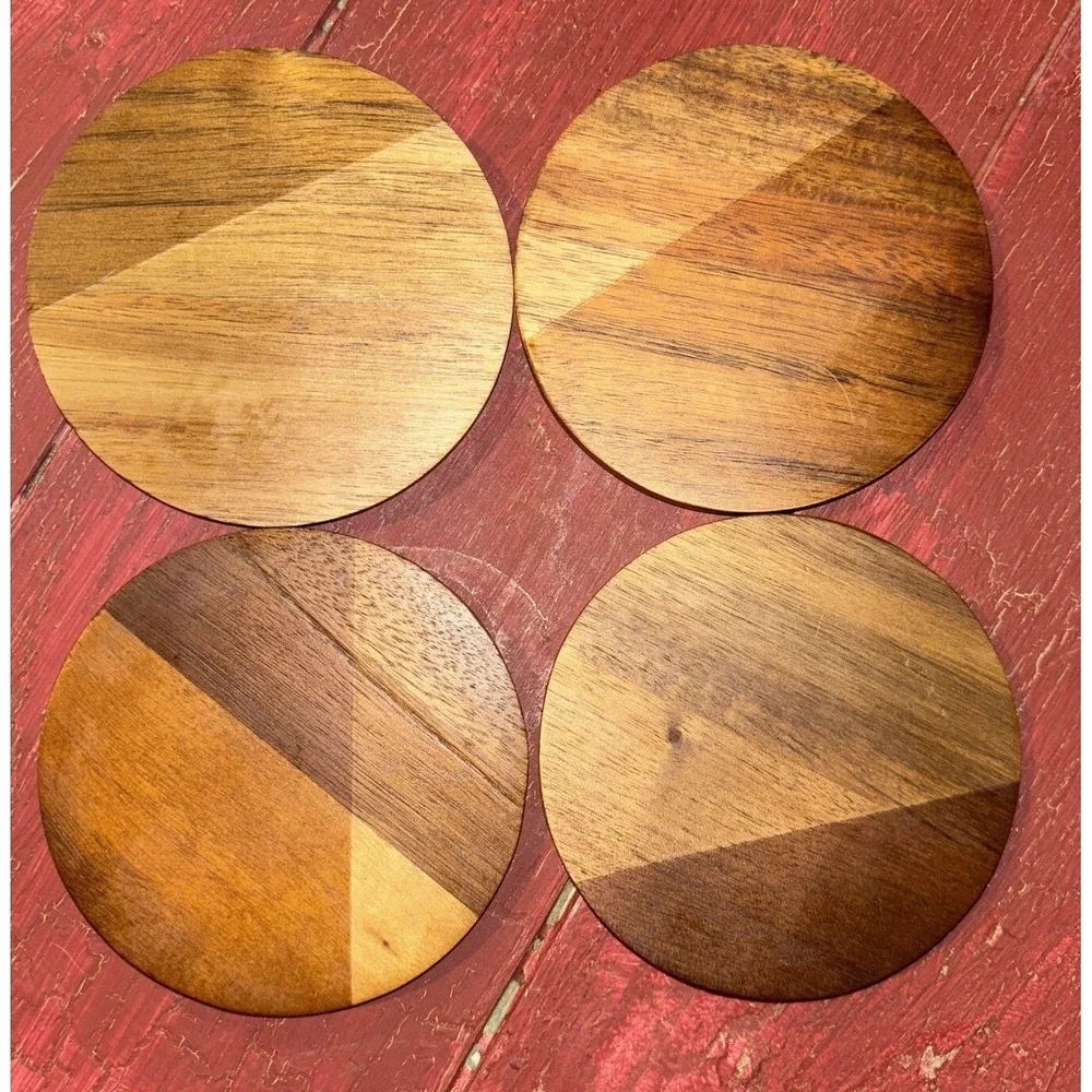 4 Pk Acacia Wood‎ Coasters Set